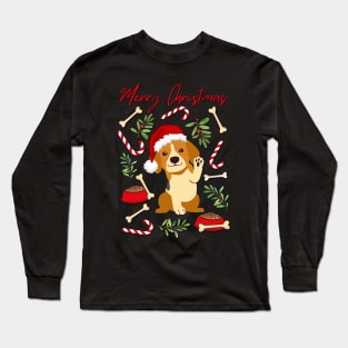 Merry Christmas cute dog Seasons Greetings Tis The Season To Be Jolly Cutest puppy Long Sleeve T-Shirt